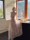 Lavender Romantic A-Line Halter Neck Embroide Lavender Maxi Prom Dress