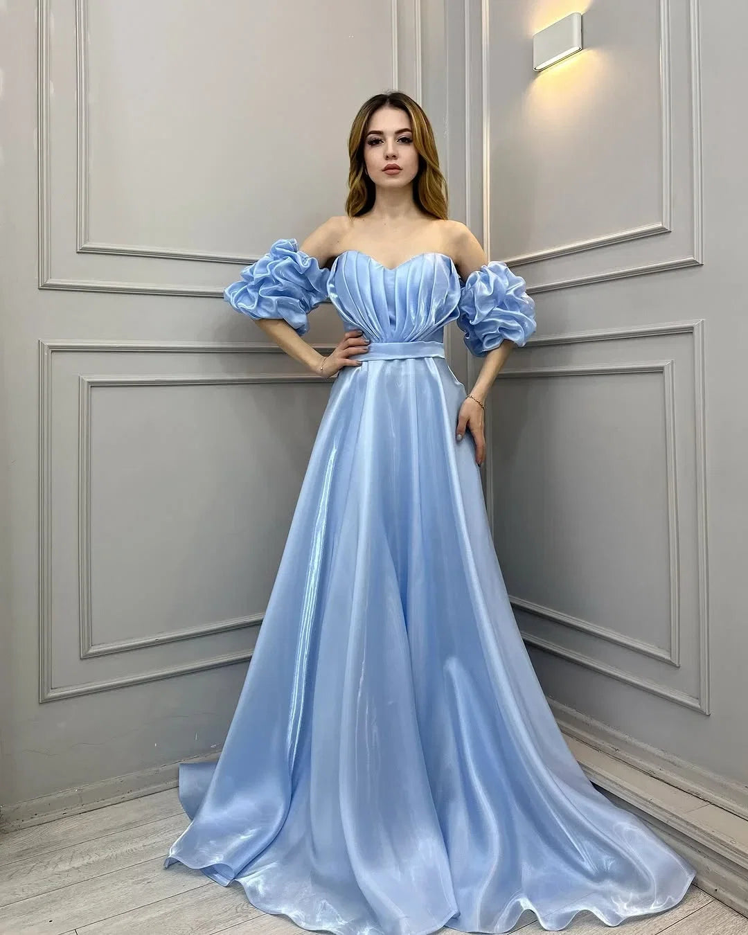Romantic A-Line Off-Shoulder Puff Sleeve Maxi Party Dress