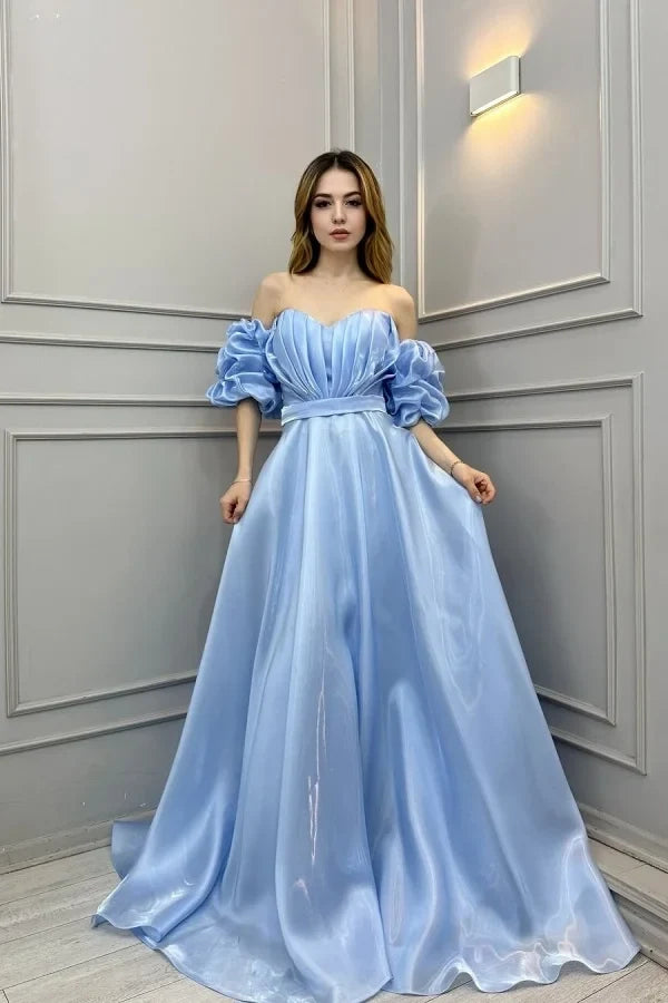 Romantic A-Line Off-Shoulder Puff Sleeve Maxi Party Dress