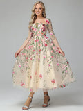 Sophisticated Elegant Blush Pink A-Line Square Neck Long Sleeve Long Prom Dress