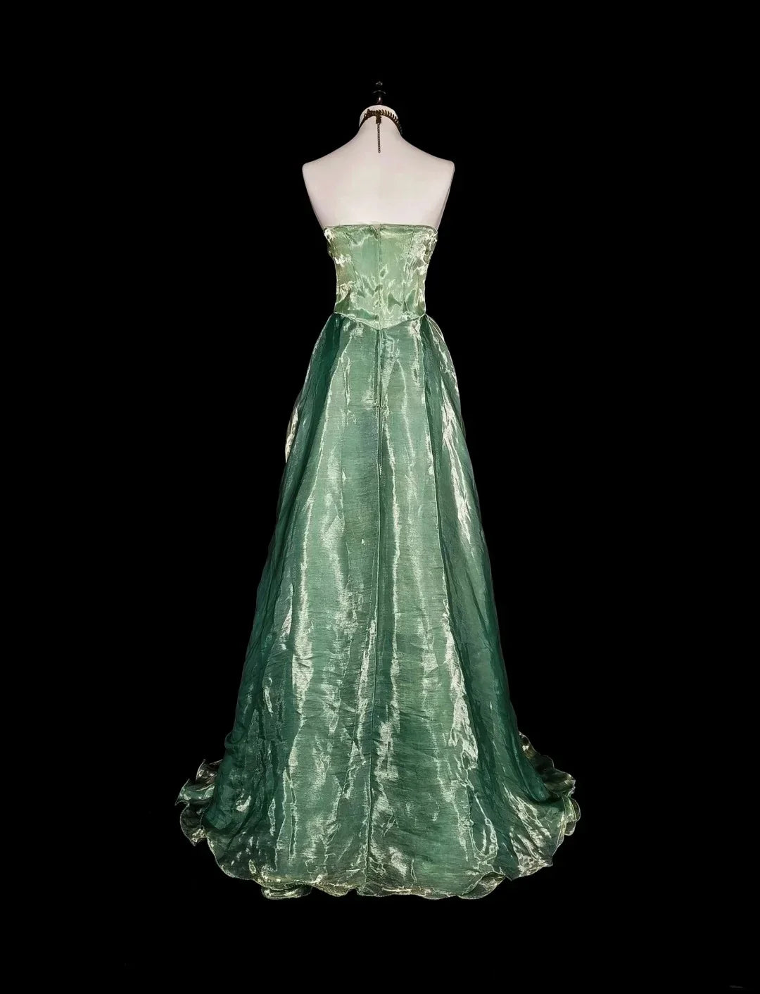Sage Green Romantic A-Line Strapless Embellished Maxi Prom Dress