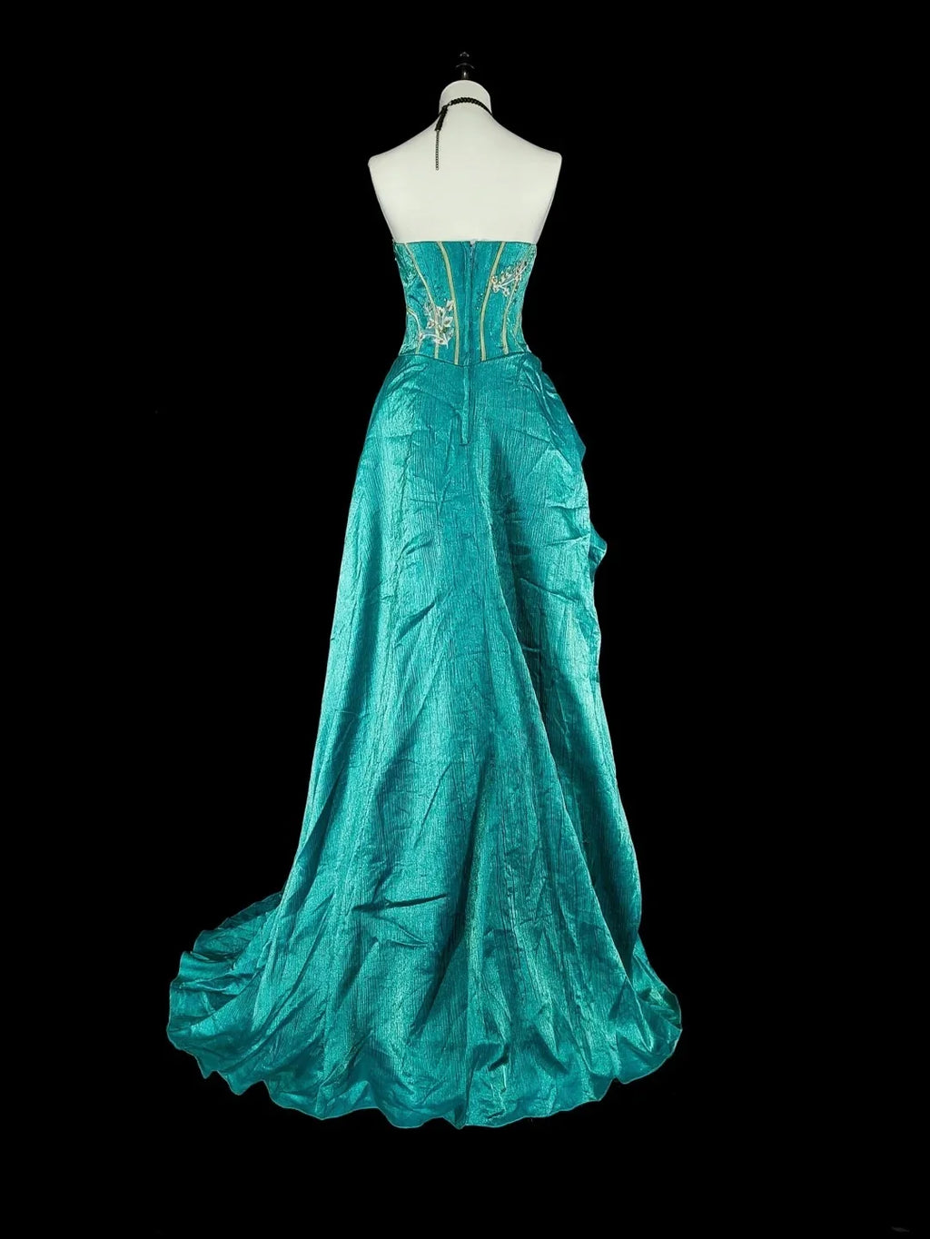Teal Romantic A-Line Strapless Embellished Maxi Prom Dress