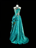Teal Romantic A-Line Strapless Embellished Maxi Prom Dress