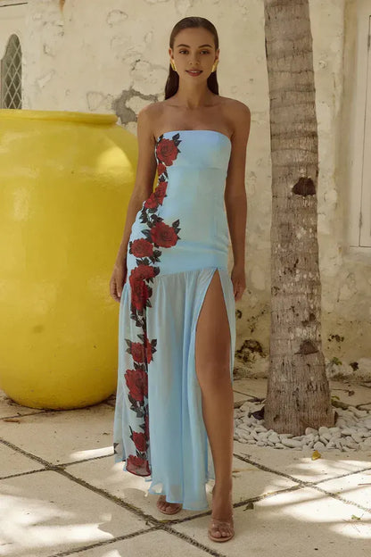 Special Occasion Sophisticated Graceful Elegant Light Blue A-Line Strapless Sleeveless Floor-Length Prom Dress