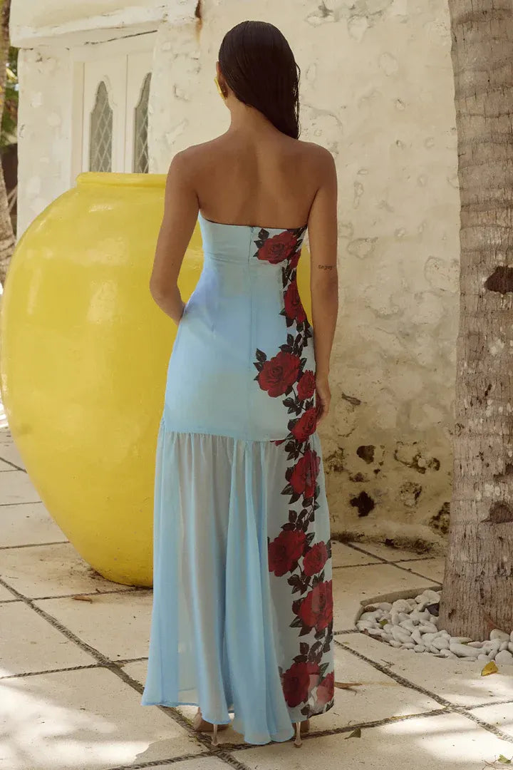 Special Occasion Sophisticated Graceful Elegant Light Blue A-Line Strapless Sleeveless Floor-Length Prom Dress