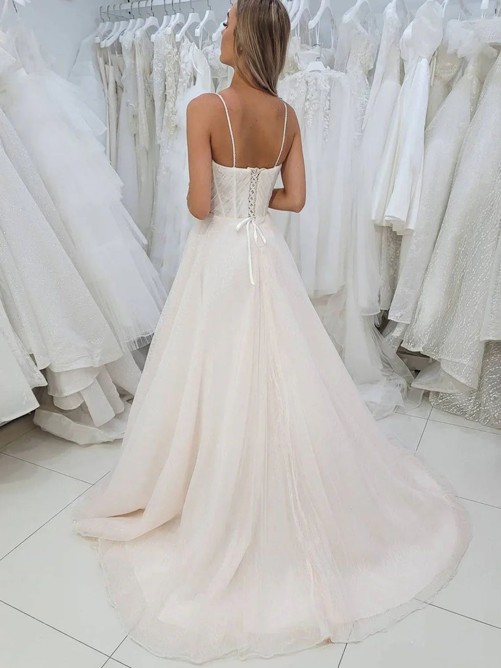 Blush Pink Romantic A-Line Sweetheart Blush Floor-Length Prom Dress