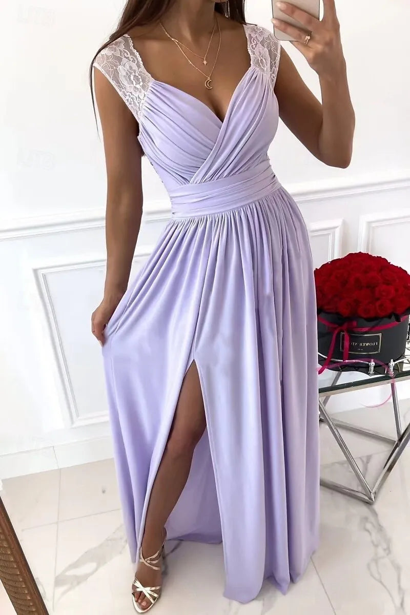 Lilac Romantic A-Line Sweetheart Neck Sleeveless Maxi Prom Dress