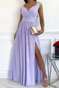 Lilac Romantic A-Line Sweetheart Neck Sleeveless Maxi Prom Dress