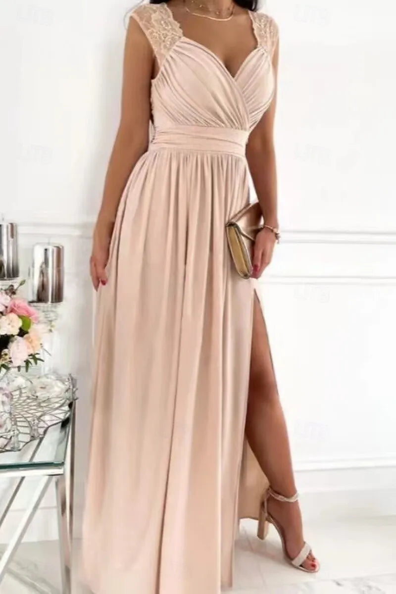 Lilac Romantic A-Line Sweetheart Neck Sleeveless Maxi Prom Dress