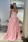 Pink Romantic A-Line Strapless Sleeveless Beaded Baby Maxi Prom Dress for Women Custom