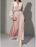 Blush Pink Romantic A-Line V-Neck Long Sleeve Blush Maxi Prom Dress for Women Hot Sale