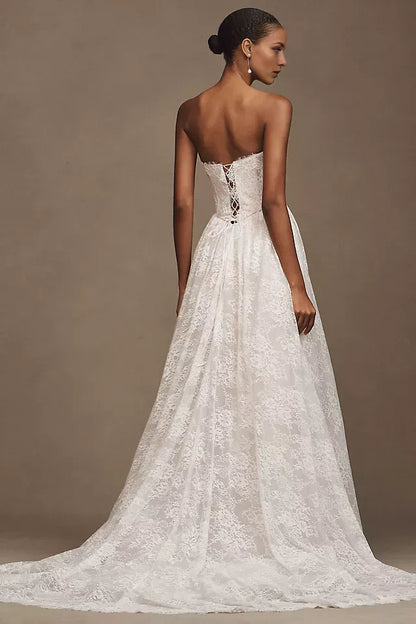 Romantic Lace A-Line V-Neck Sleeveless Lace-Up-Back Floor-Length Wedding Dress