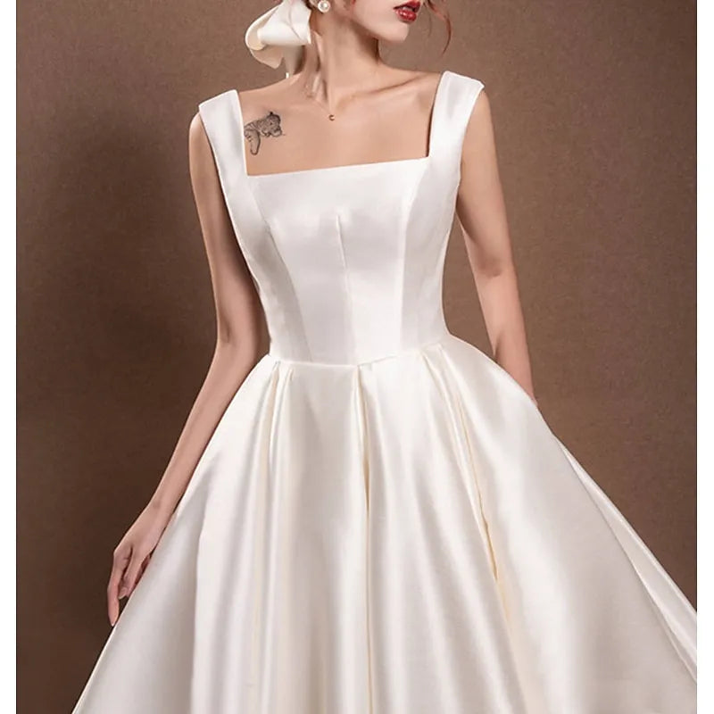 Ivory Romantic A-line Square Neck Sleeveless Bow-embellished Maxi Prom Dress for Women Custom