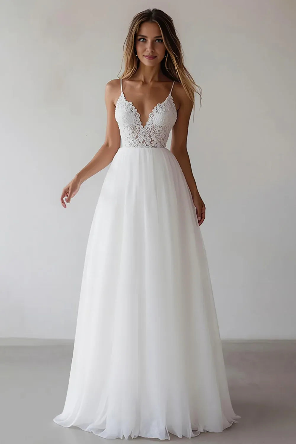 Timeless Special Occasion Sophisticated Graceful Elegant Ivory Chiffon Sleeveless Floor-Length Wedding Dress