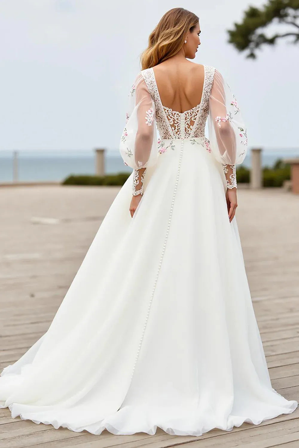 Graceful Stylish Refined Beautiful Elegant Ivory Tulle Long Sleeve Long Wedding Dress