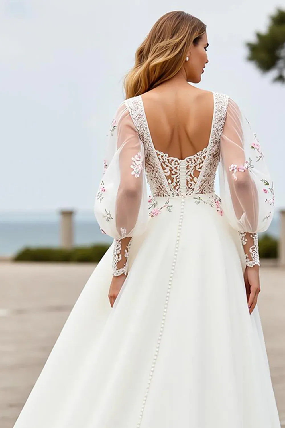 Graceful Stylish Refined Beautiful Elegant Ivory Tulle Long Sleeve Long Wedding Dress