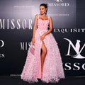 Pink Romantic A-Line Square Neck 3D Floral Applique Floor Length Evening Dress