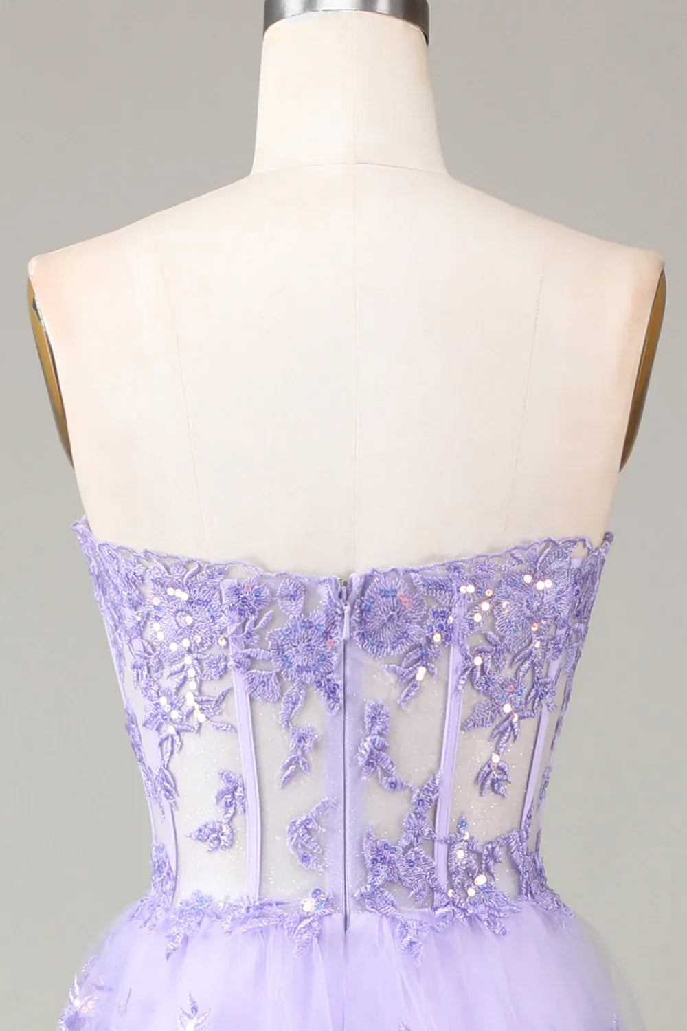 Lavender Romantic Ball Gown Sweetheart Ruffle Maxi Prom Dress