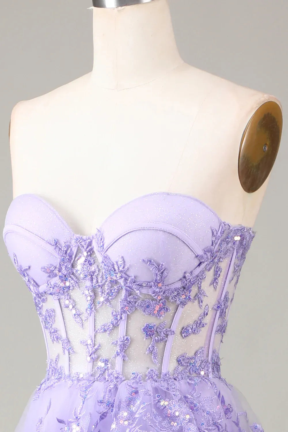 Lavender Romantic Ball Gown Sweetheart Ruffle Maxi Prom Dress