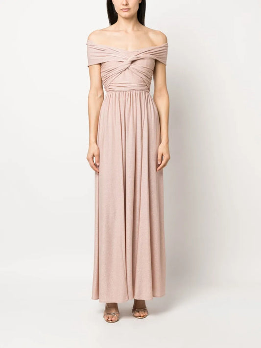 Romantic Red A-Line Off-the-Shoulder Classic-Sleeve Classic-Back Floor-Length Evening Dress