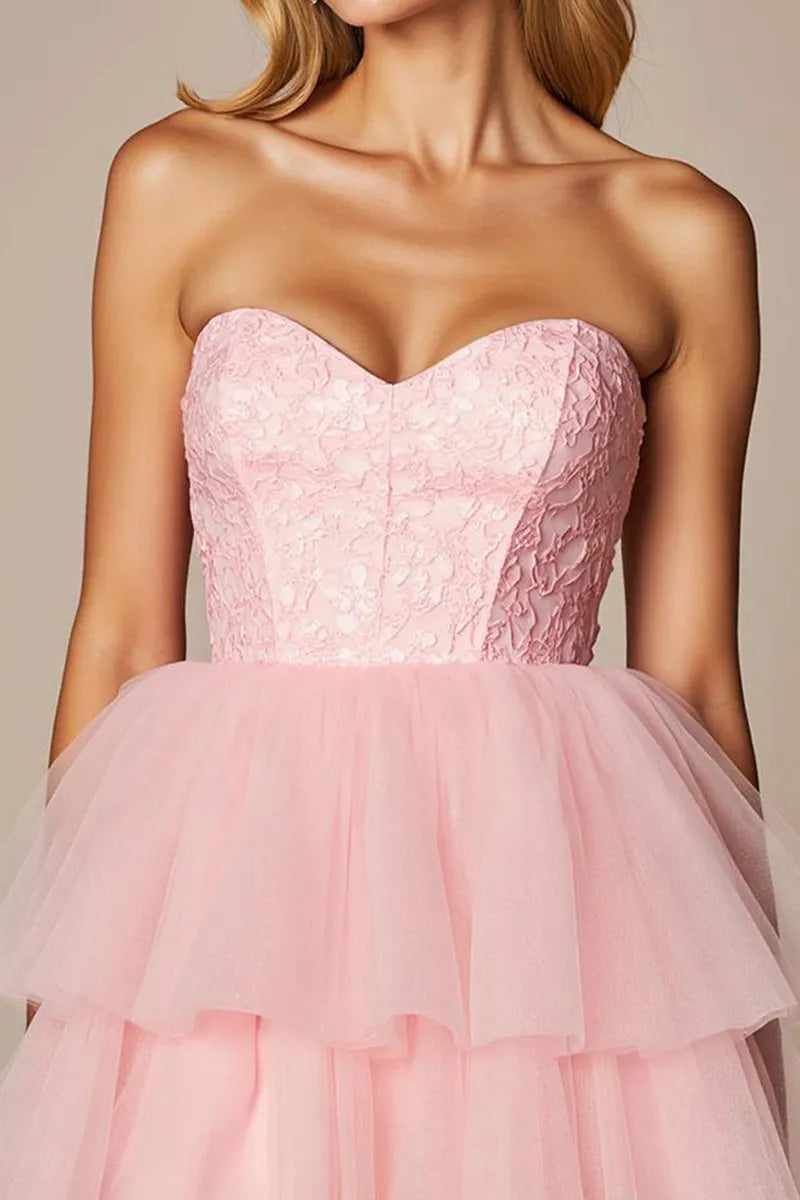 Blush Pink Romantic Blush Pink and Strapless Homecoming Dress with Tie Skirt