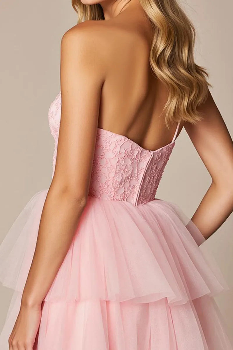 Blush Pink Romantic Blush Pink and Strapless Homecoming Dress with Tie Skirt