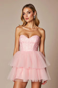 Blush Pink Romantic Blush Pink and Strapless Homecoming Dress with Tie Skirt