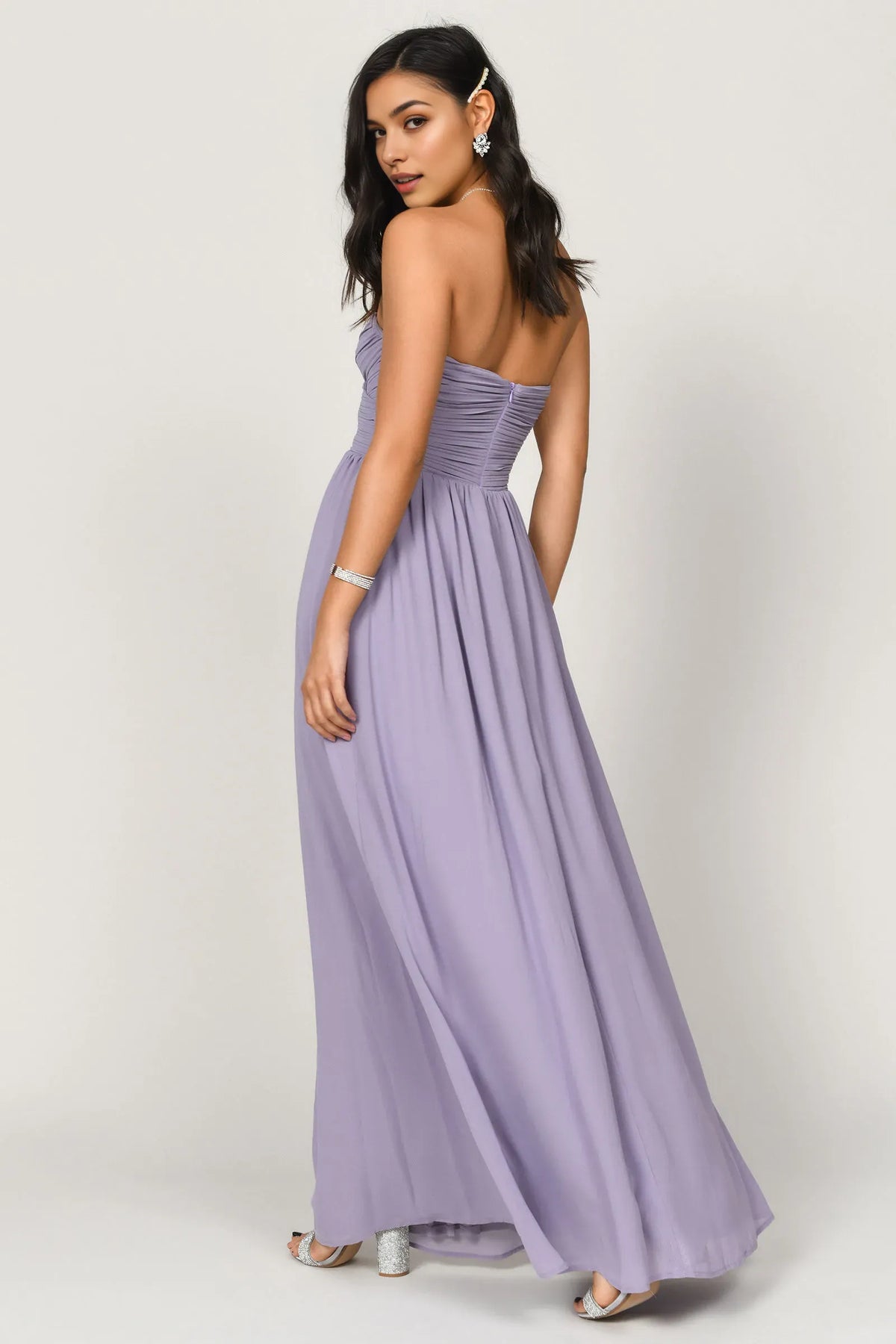 Purple Romantic Dusty A-Line Sweetheart Neck Sleeveless Ruched Back Zip Floor-Length Prom Dresses