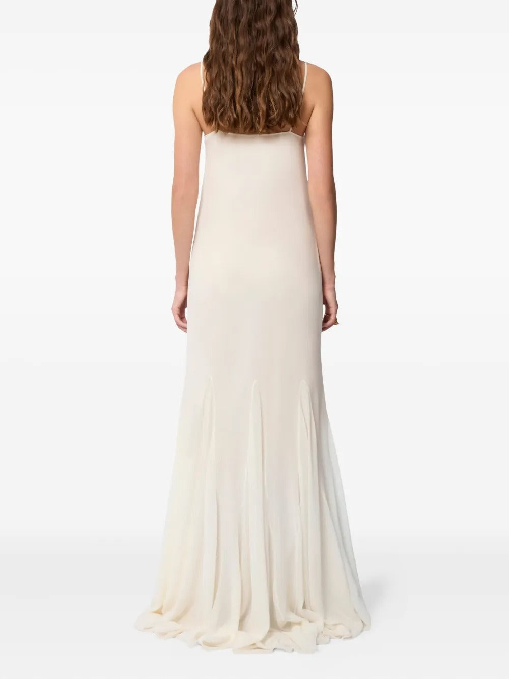 Ivory Romantic Floral-Appliqué Spaghetti-Strap Evening Dress
