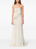 Ivory Romantic Floral-Appliqué Spaghetti-Strap Evening Dress