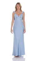 Light Blue Romantic Light Prom Dress with Ruffled Straps Plunging V Neck Suited for Dreamy Prom Events