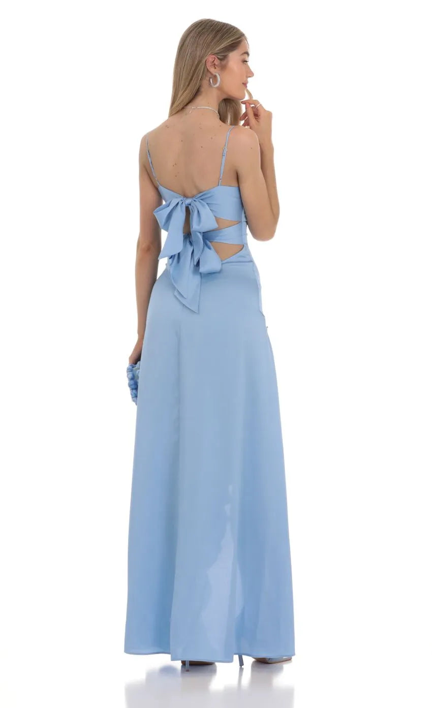 Light Blue Romantic Light Prom Dress with Twisted Front Ruffled Slit Suited for Dreamy Prom Events