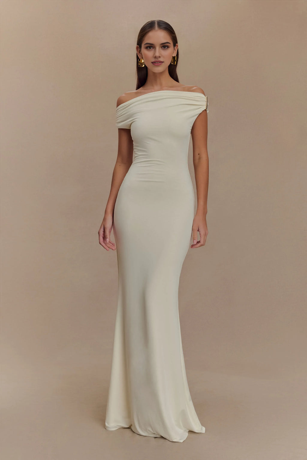Romantic Mermaid Asymmetrical Neckline Sleeveless Ruched Backless Floor-Length Prom Dresses