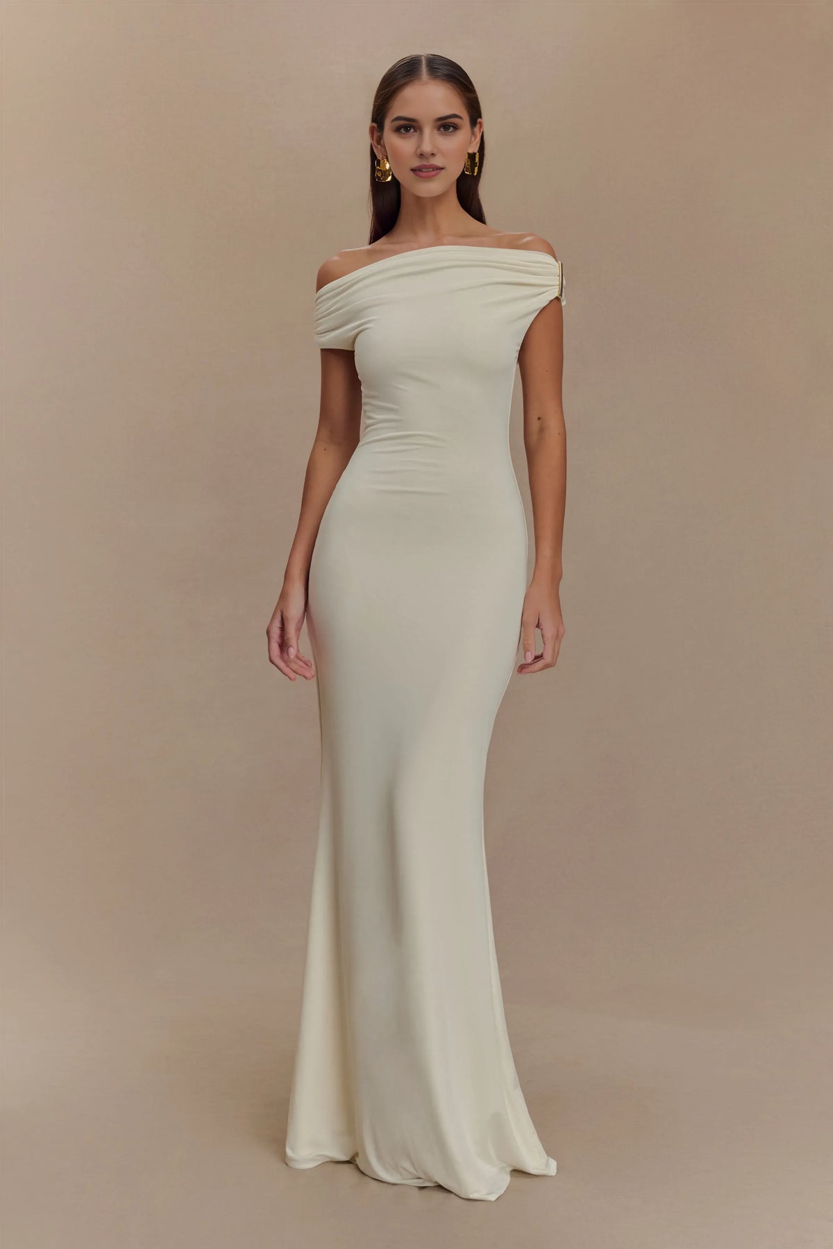 Romantic Mermaid Asymmetrical Neckline Sleeveless Ruched Backless Floor-Length Prom Dresses