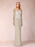 Romantic Mermaid Round Neck Long Sleeve Open Back Floor-Length Mother of the Bride Dresses
