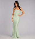 Romantic Mermaid Square Neckline Spaghetti-Straps Bow-Back Draped Floor-Length Prom Dresses