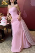 Pink Romantic Mermaid Strapless Sleeveless Bow Party Dress