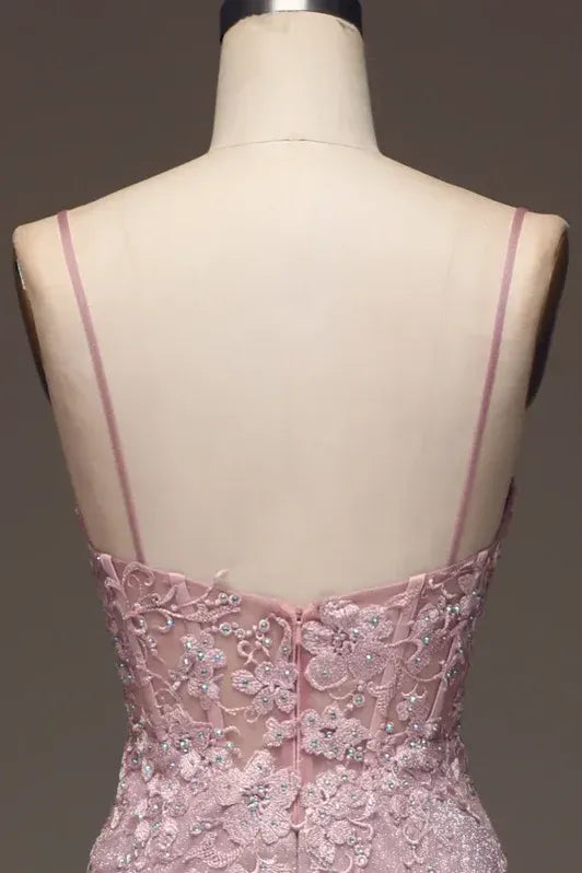 Romantic Mermaid Sweetheart Sleeveless Lace-appliqued Blush Floor-length Prom Dress for Women Custom