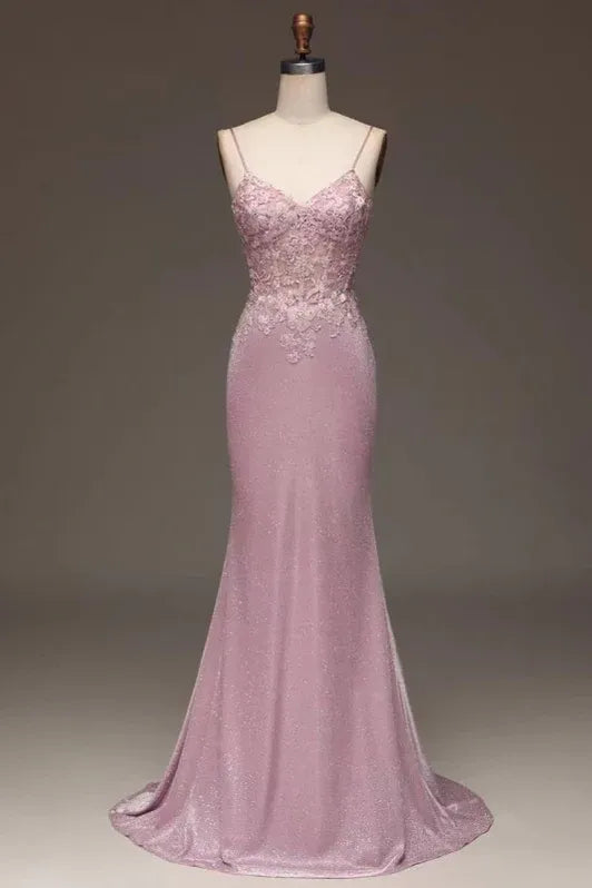 Romantic Mermaid Sweetheart Sleeveless Lace-appliqued Blush Floor-length Prom Dress for Women Custom