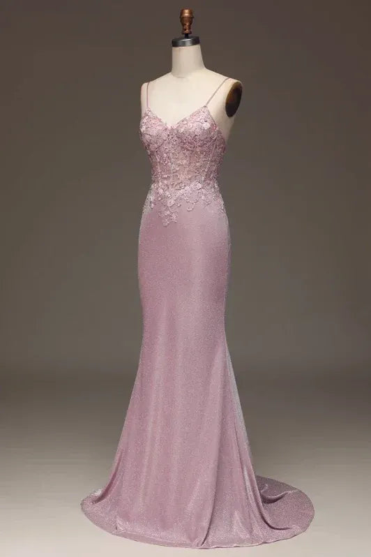 Romantic Mermaid Sweetheart Sleeveless Lace-appliqued Blush Floor-length Prom Dress for Women Custom