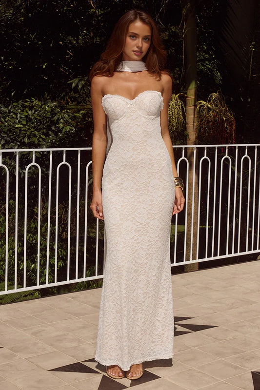 Sophisticated Graceful Stylish Elegant Ivory Lace Mermaid Strapless Sleeveless Floor-Length Prom Dress
