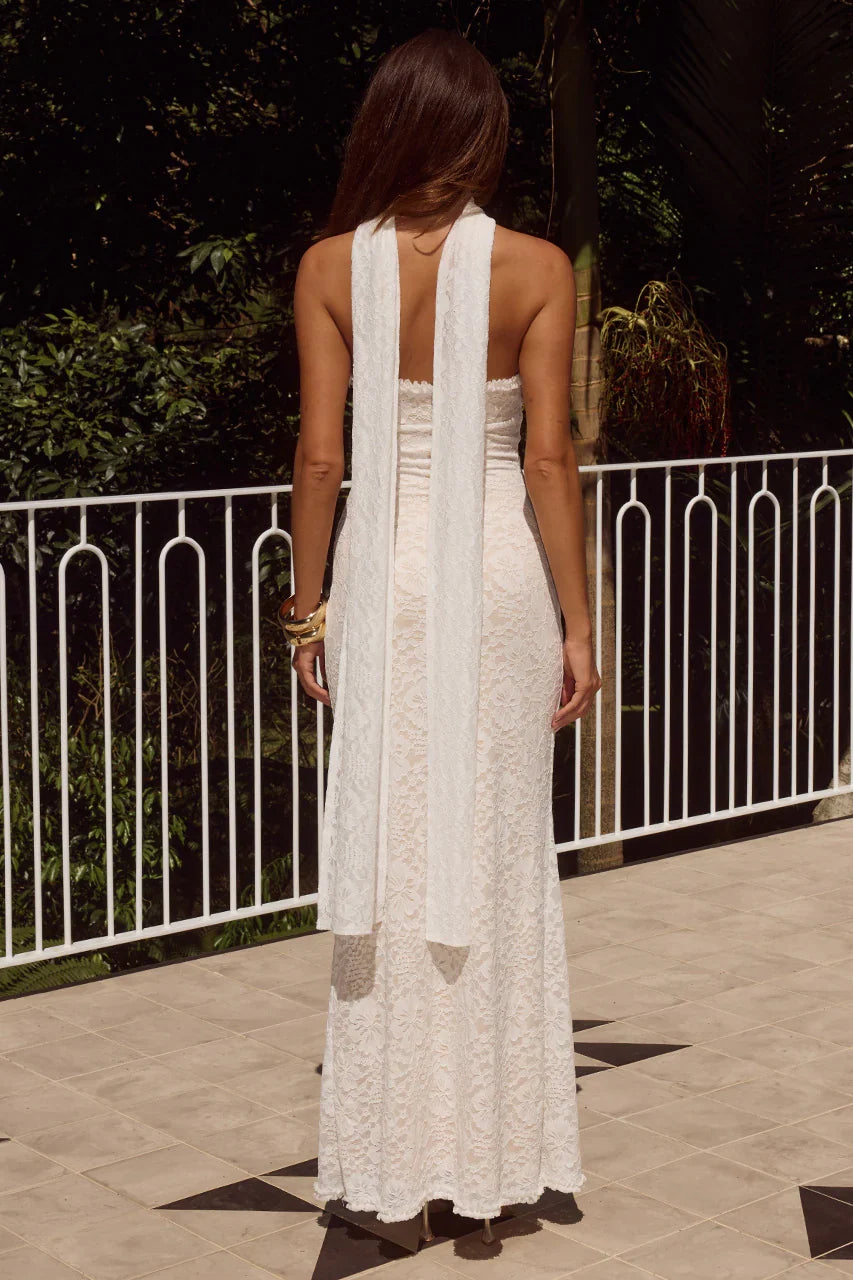Sophisticated Graceful Stylish Elegant Ivory Lace Mermaid Strapless Sleeveless Floor-Length Prom Dress