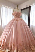 Pink Romantic Off-the-Shoulder Floor-Length Wedding Dress