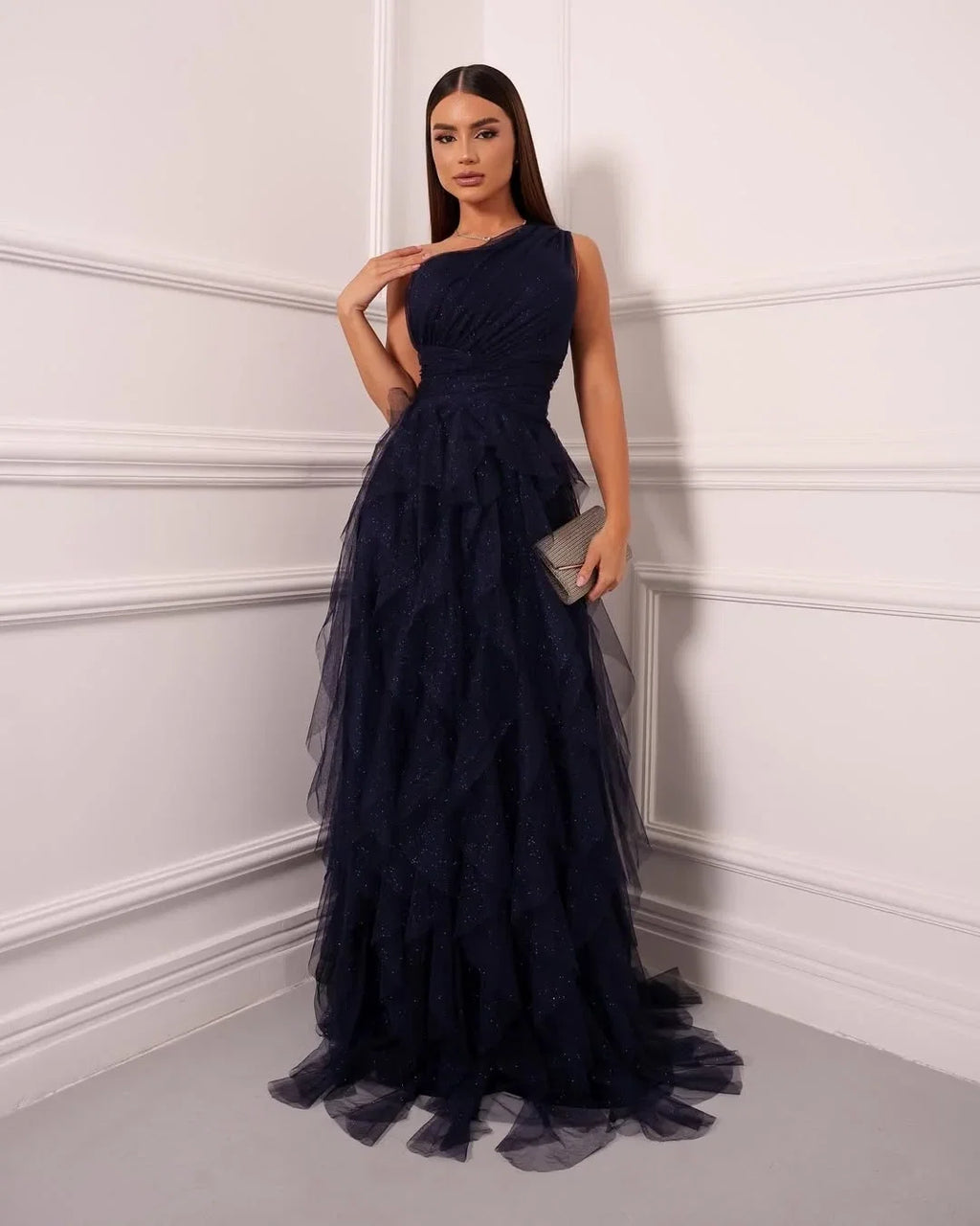 Rust Romantic One-Shoulder Sleeveless Tie Rust Evening Dress