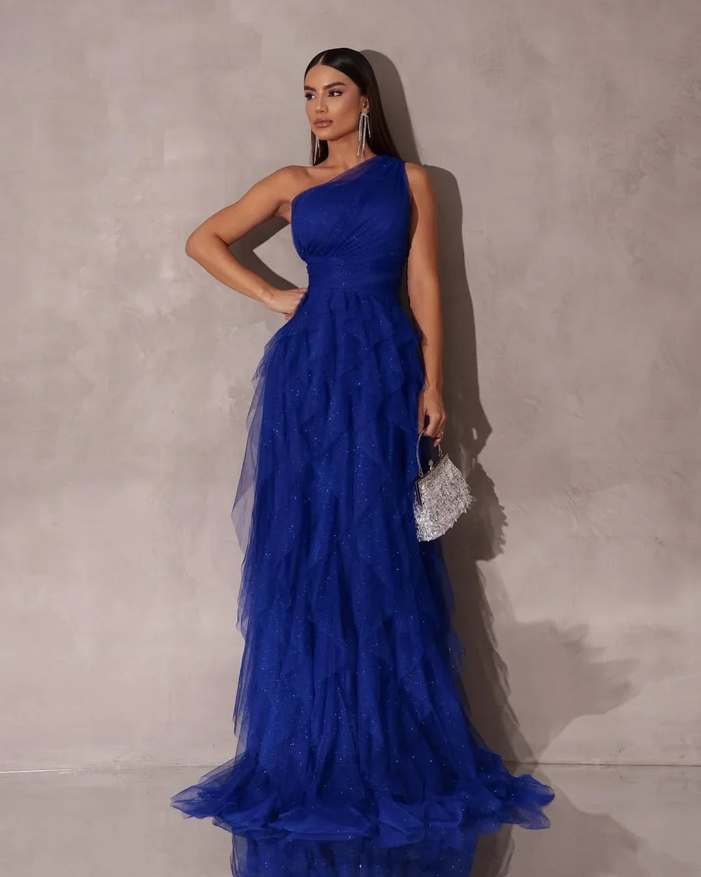 Rust Romantic One-Shoulder Sleeveless Tie Rust Evening Dress