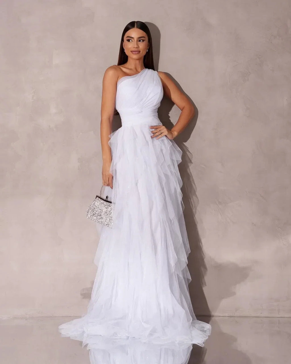 Rust Romantic One-Shoulder Sleeveless Tie Rust Evening Dress