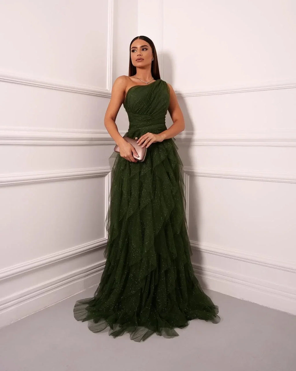Rust Romantic One-Shoulder Sleeveless Tie Rust Evening Dress