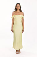 Yellow Romantic Pale Prom Dress Off Shoulder Spaghetti Straps Cowl Neck Flowy Maxi Design for a Sweet Appeal