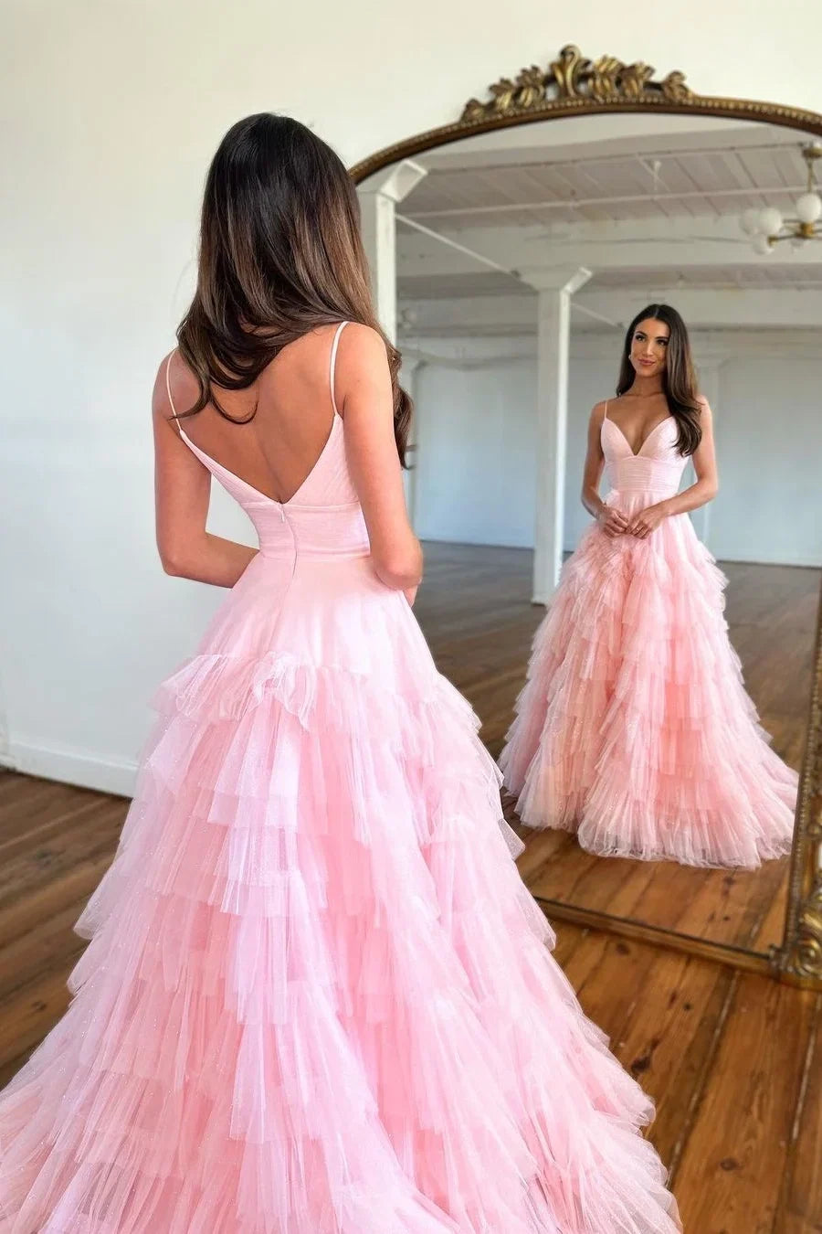 Pink Romantic Playful Spaghetti Strap Party Dress