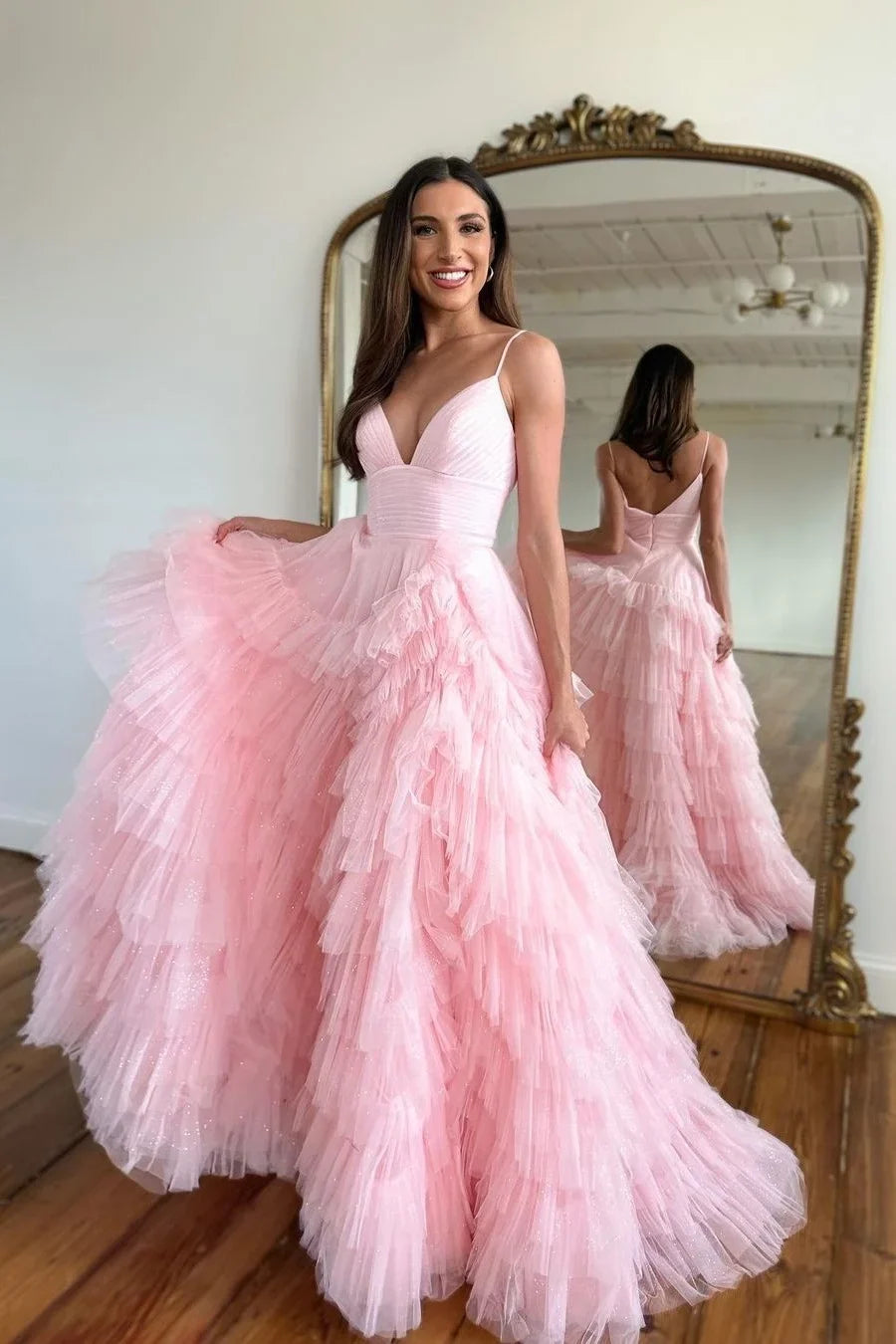 Pink Romantic Playful Spaghetti Strap Party Dress